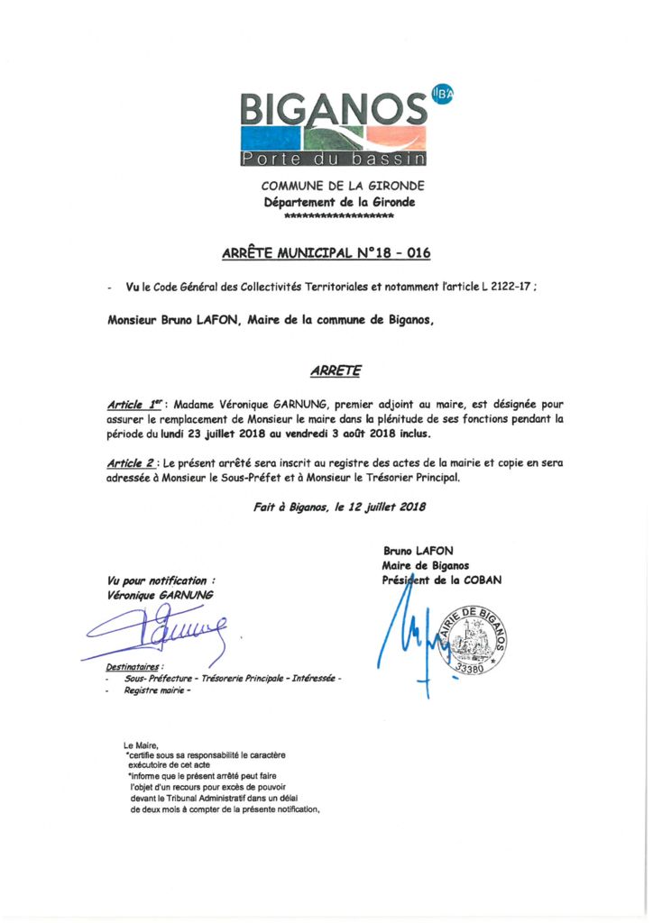 thumbnail of ARRETE 18.016 REMPLCT DU MAIRE PAR V GARNUNG DU 23.07 AU 03.08.2018