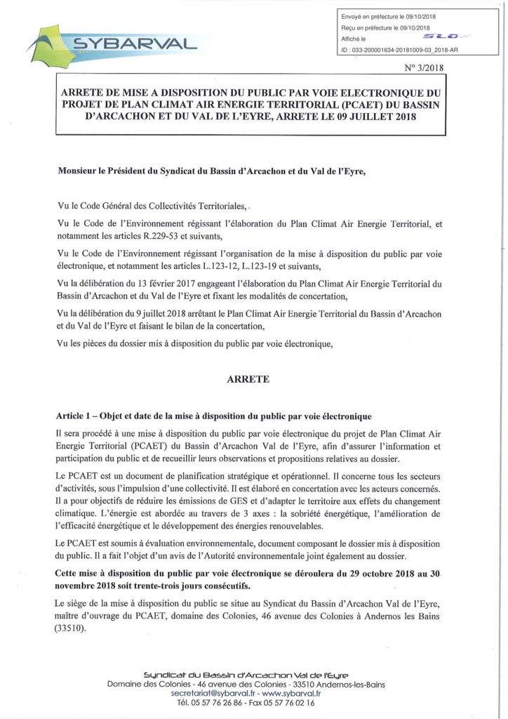 thumbnail of ARRETE DE MISE A DISPOSITION DU PUBLIC DU PROJET PCAET