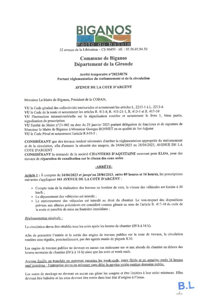 thumbnail of ARRETE 2023-0176 – AVENUE DE LA COTE D ARGENT