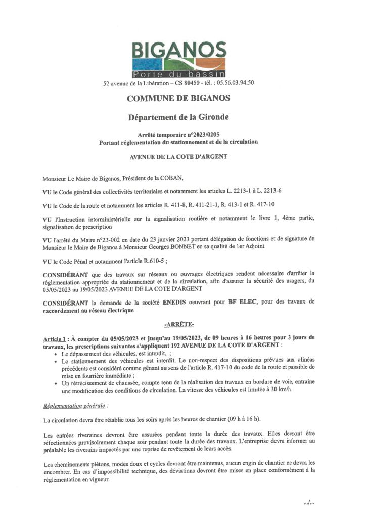 thumbnail of ARRETE 2023-0205 – AVENUE DE LA COTE D ARGENT