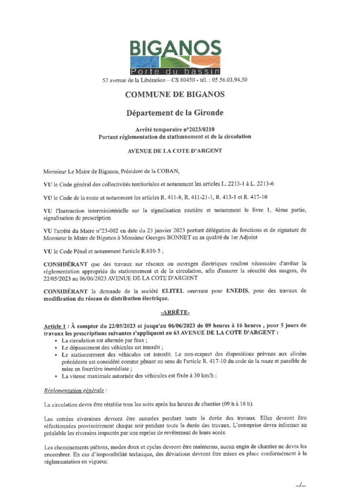 thumbnail of ARRETE 2023-0210 – AVENUE DE LA COTE D ARGENT